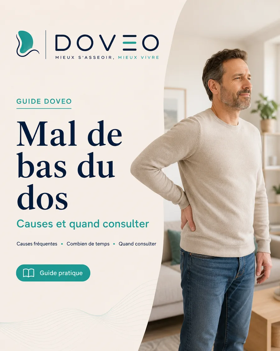 Homme debout se tenant le bas du dos, gêne lombaire