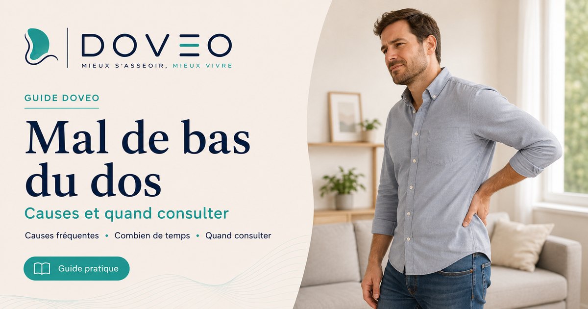 Homme debout se tenant le bas du dos, gêne lombaire
