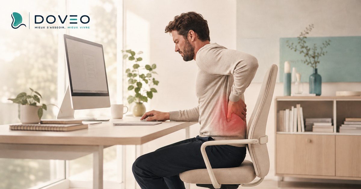 Homme au bureau souffrant du bas du dos en position assise